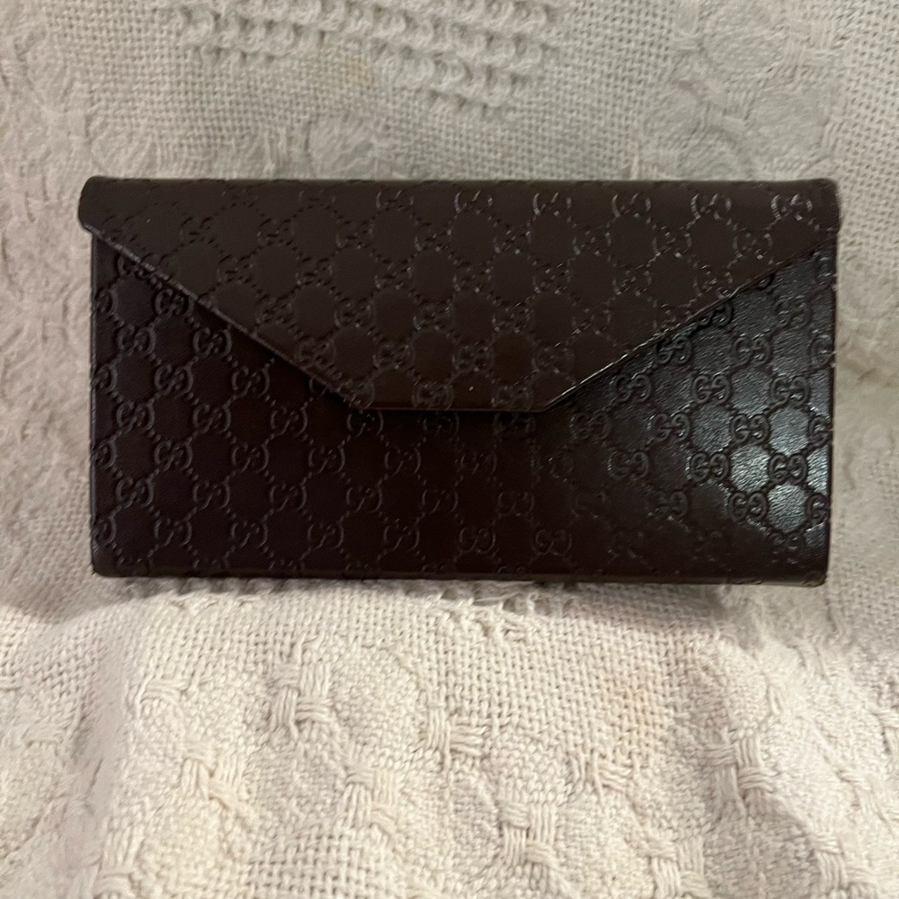 New Authentic GUCCI Sunglasses Case Foldable Folding TriFold Brown Faux Leather